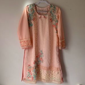 Pakistani eid dress Peach with pearls
